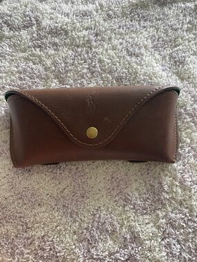 Ralph Lauren Brown Leather Sunglasses Case with Gold Snap
